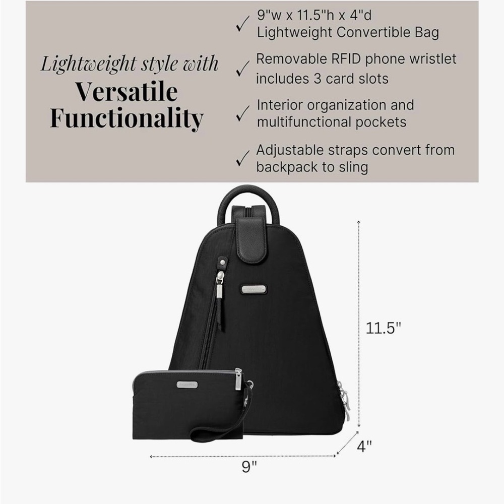 Baggallini Black Sling Backpack Bundle with RFID Wristlet - Picture 3 of 9